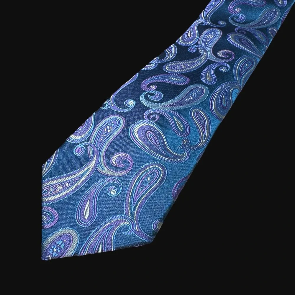 Countess Mara Mens Silk Tie Teal Blue Purple Paisley Hand Made Formal Necktie
